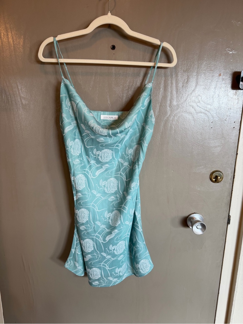 12th Tribe Mint Floral Satin Slip Mini Dress